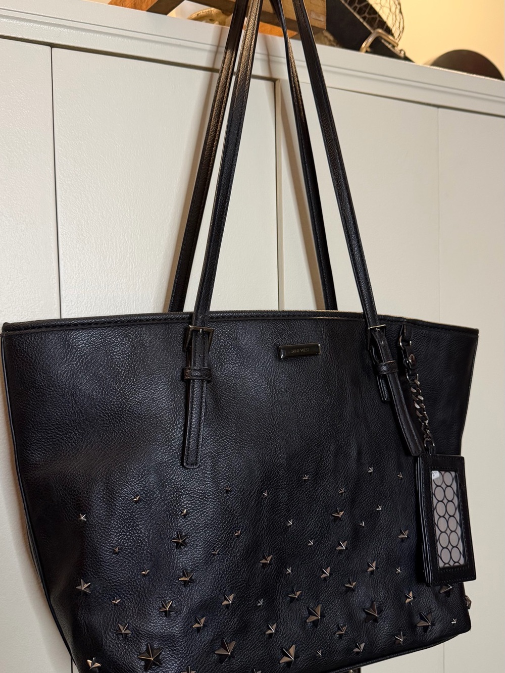 Nine West Black Leather Star-Accent Tote